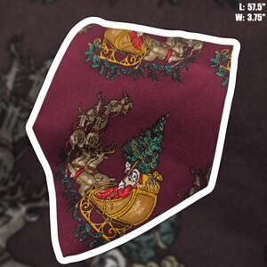 Christopher Hayes Silk Christmas Tie Santa Sleigh Reindeer Holiday Burgundy 57.5
